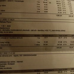 Faktura za veterinární ošetření a léky 